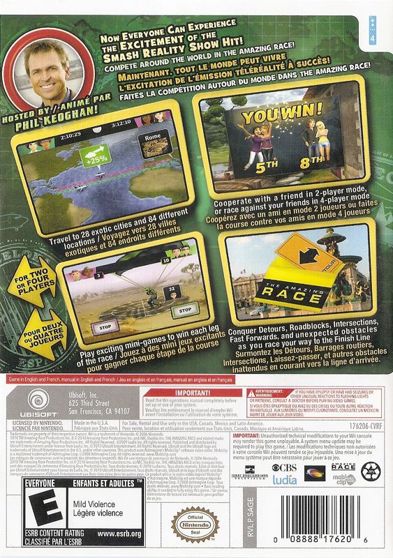 The Amazing Race | Wii | back cover | region=North America | source-country=Canada | zypher-v2 | moby-6c32e1115e95 | Data by MobyGames.com