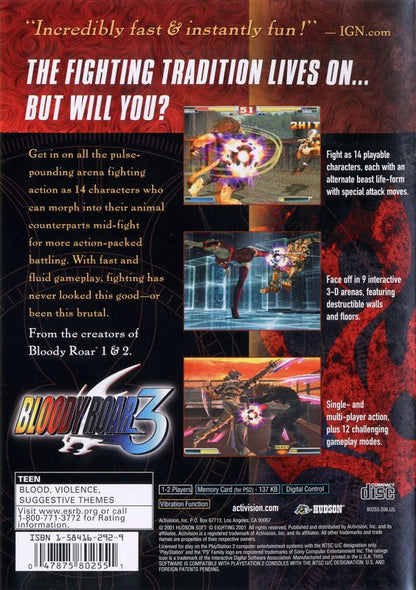 
Bloody Roar 3 | PlayStation 2 | back cover | Region: North America | source-country=Canada,United States | Data by MobyGames.com