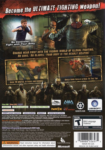 Fighters Uncaged | Xbox 360 | back cover | region=North America | source-country=United States | zypher-v2 | moby-f8e0ff6ffe23 | Data by MobyGames.com