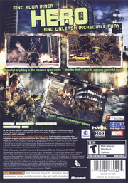 
The Incredible Hulk | Xbox 360 | back cover | Region: North America | source-country=United States | Data by MobyGames.com