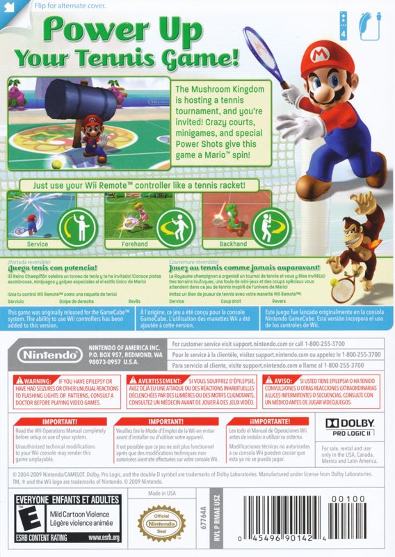 Mario Power Tennis | Wii | back cover | region=North America | source-country=Canada,United States | zypher-v2 | moby-f50667f24b33 | Data by MobyGames.com