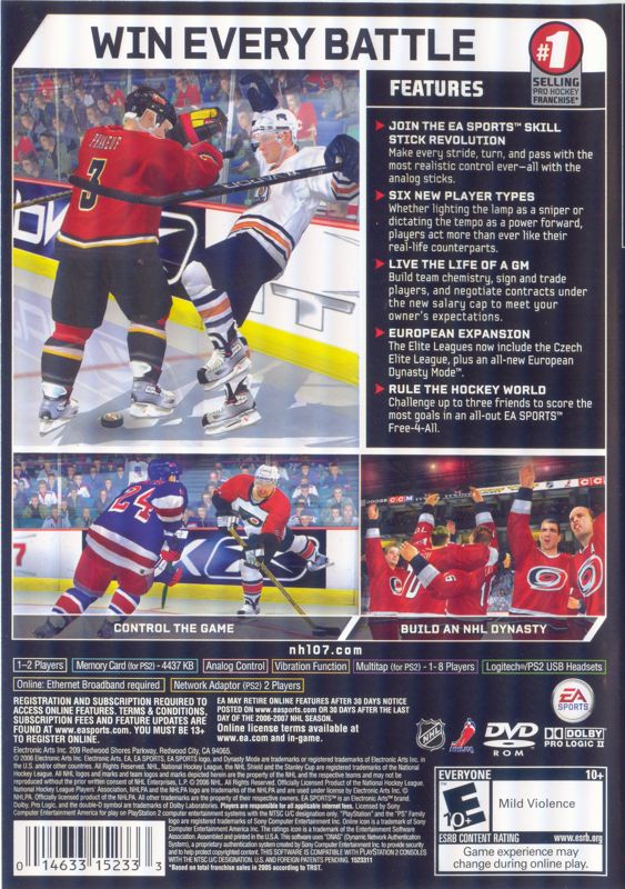 NHL 07 | PlayStation 2 | back cover | region=North America | source-country=Canada,United States | zypher-v2 | moby-d265933f9ce5 | Data by MobyGames.com