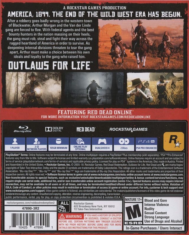 Red Dead Redemption II | PlayStation 4 | back cover | Data by MobyGames.com