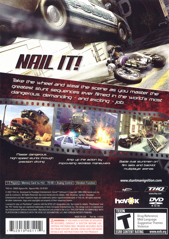 Stuntman: Ignition | PlayStation 2 | back cover | region=North America | source-country=United States | zypher-v2 | moby-bb94d361e258 | Data by MobyGames.com