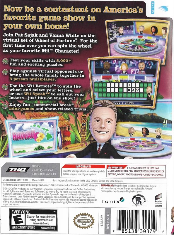 Wheel of Fortune | Wii | back cover | region=North America | source-country=Canada,United States | zypher-v2 | moby-1ea94ff8d543 | Data by MobyGames.com
