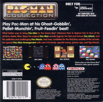 
Pac-Man Collection | Game Boy Advance | back cover | Data by MobyGames.com