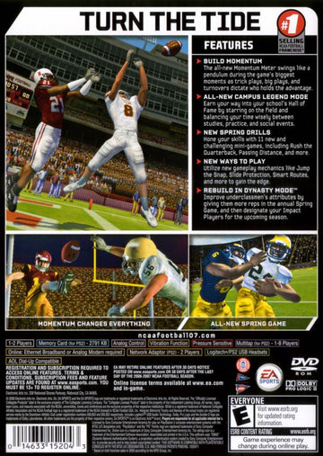 NCAA Football 07 | PlayStation 2 | back cover | region=North America | source-country=Canada,United States | zypher-v2 | moby-dfd3dcac1688 | Data by MobyGames.com