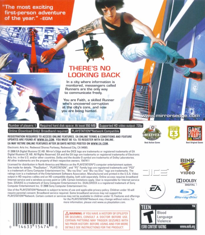 
Mirror's Edge | PlayStation 3 | back cover | Data by MobyGames.com