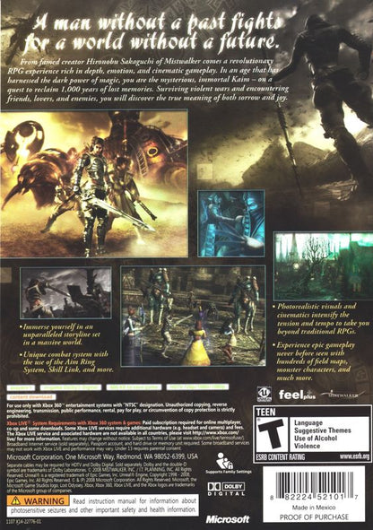 
Lost Odyssey | Xbox 360 | back cover | Region: North America | source-country=United States | Data by MobyGames.com