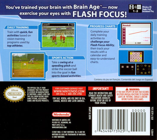 
Flash Focus: Vision Training in Minutes a Day | Nintendo DS | back cover | Data by MobyGames.com