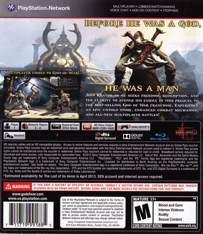 
God of War: Ascension | PlayStation 3 | back cover | Data by MobyGames.com