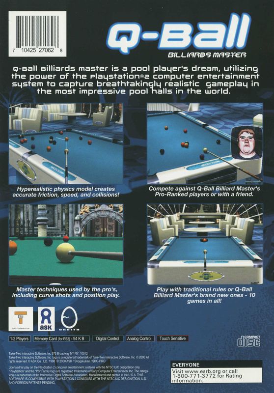Q-Ball Billiards Master | PlayStation 2 | back cover | region=North America | source-country=United States | zypher-v2 | moby-cd9b88282c2e | Data by MobyGames.com