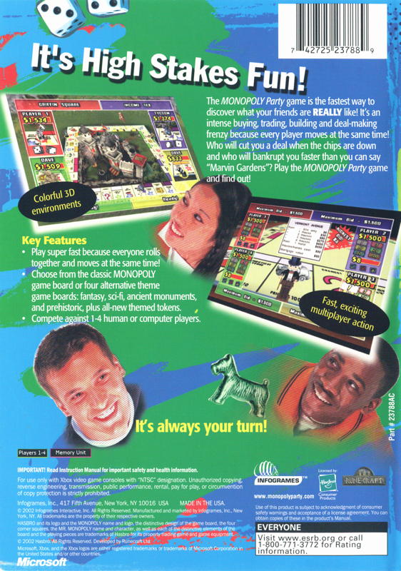 
Monopoly Party | Xbox | back cover | Data by MobyGames.com