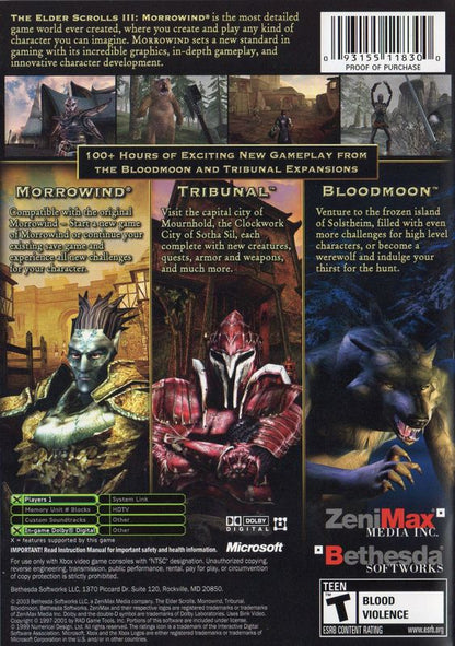 The Elder Scrolls III: Morrowind - Game of the Year Edition | Xbox | back cover | region=North America | source-country=United States | zypher-v2 | moby-6d13547e241d | Data by MobyGames.com
