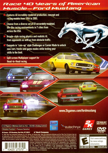 Ford Mustang: The Legend Lives | PlayStation 2 | back cover | region=North America | source-country=Canada,United States | zypher-v2 | moby-5541a704974f | Data by MobyGames.com