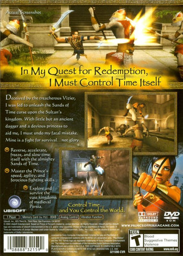 Prince of Persia: The Sands of Time | PlayStation 2 | back cover | region=North America | source-country=United States | zypher-v2 | moby-9c1effdec139 | Data by MobyGames.com