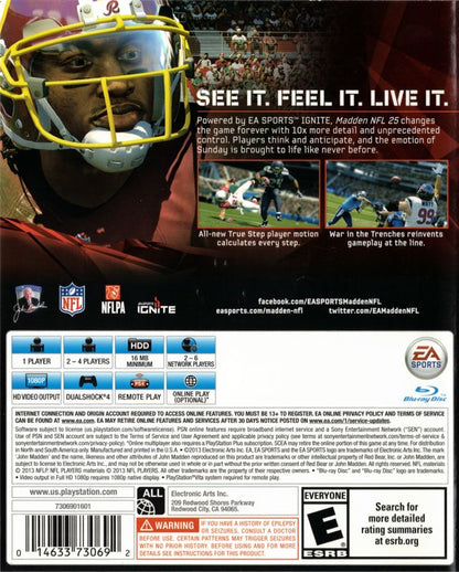 Madden NFL 25 | PlayStation 4 | back cover | region=North America | source-country=United States | zypher-v2 | moby-8d16db2a26d0 | Data by MobyGames.com