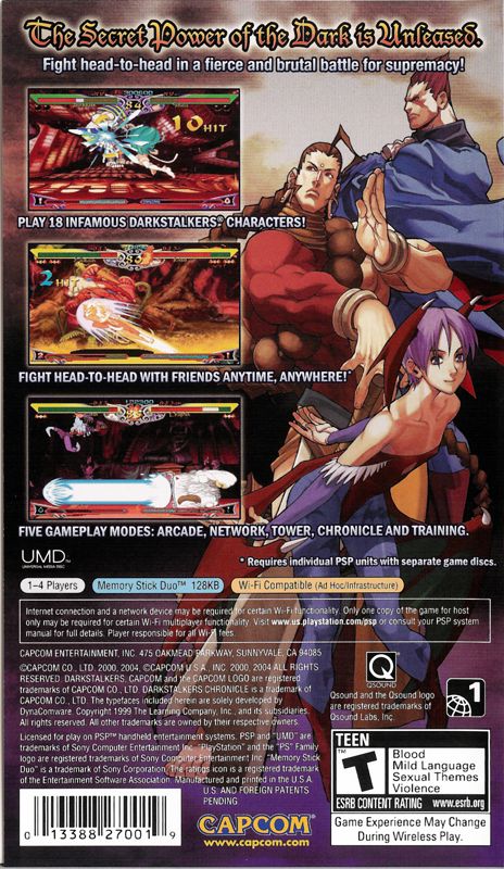 
Darkstalkers Chronicle: The Chaos Tower | PSP | back cover | Data by MobyGames.com
