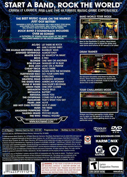 
Rock Band 2 | PlayStation 2 | back cover | Region: North America | source-country=United States | Data by MobyGames.com