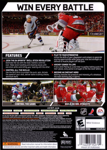 NHL 07 | Xbox 360 | back cover | region=North America | source-country=Canada,Mexico,United States | zypher-v2 | moby-8fa239b7940a | Data by MobyGames.com