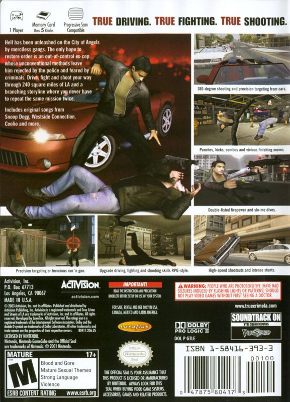 
True Crime: Streets of LA | GameCube | back cover | Data by MobyGames.com