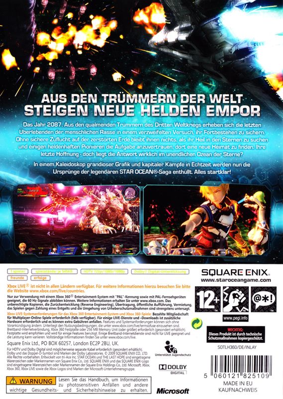 Star Ocean: The Last Hope | Xbox 360 | back cover | region=Germany | source-country=Germany | zypher-v2 | moby-8656b779da98 | Data by MobyGames.com