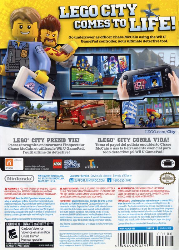 LEGO City: Undercover | Wii U | back cover | region=North America | source-country=Canada,Mexico,United States | zypher-v2 | moby-71b0a4339169 | Data by MobyGames.com
