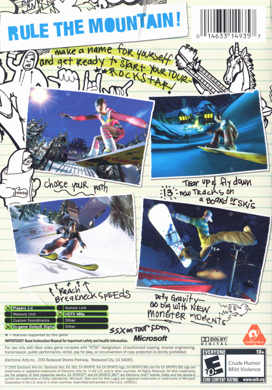 
SSX on Tour | Xbox | back cover | Region: North America | source-country=United States | Data by MobyGames.com