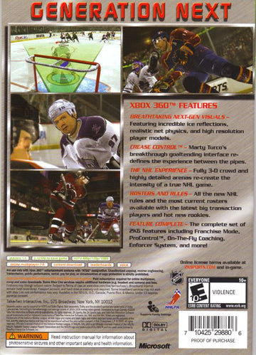 NHL 2K6 | Xbox 360 | back cover | region=North America | source-country=United States | zypher-v2 | moby-5db875f3239e | Data by MobyGames.com