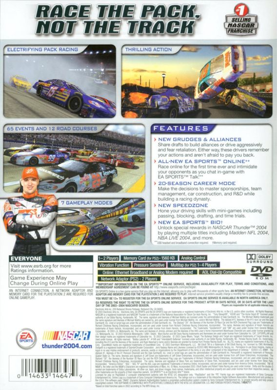 NASCAR Thunder 2004 | PlayStation 2 | back cover | region=North America | source-country=Canada,United States | zypher-v2 | moby-e93bed0a8ce0 | Data by MobyGames.com