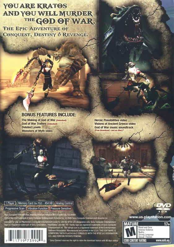 God of War | PlayStation 2 | back cover | region=North America | source-country=Canada,United States | zypher-v2 | moby-f94edf99febe | Data by MobyGames.com