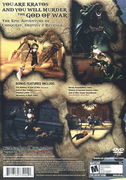 God of War | PlayStation 2 | back cover | region=North America | source-country=Canada,United States | zypher-v2 | moby-f94edf99febe | Data by MobyGames.com