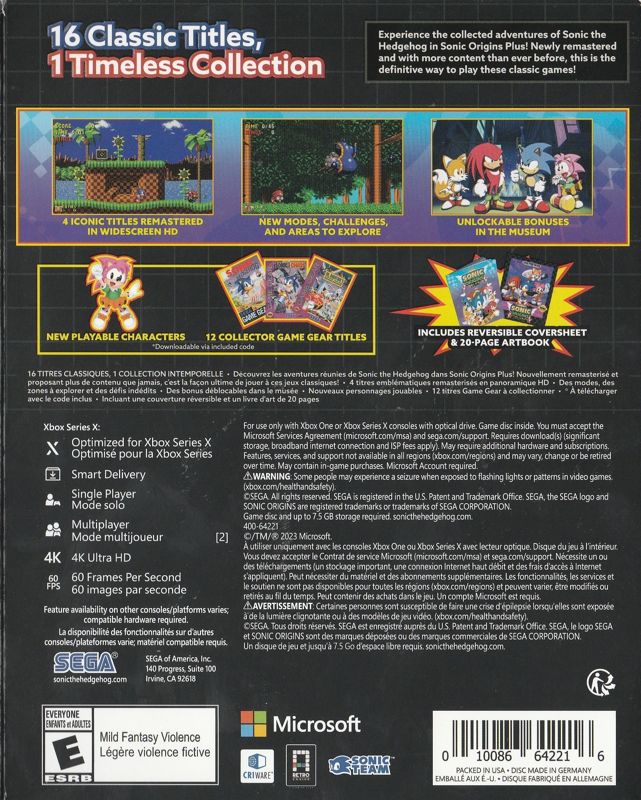 
Sonic Origins Plus | Xbox Series | back cover | Data by MobyGames.com