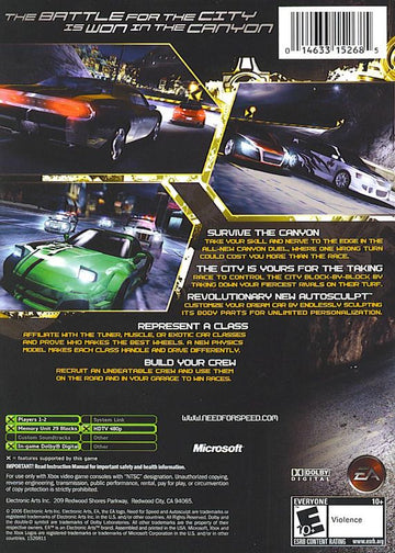 Need for Speed: Carbon | Xbox | back cover | region=North America | source-country=United States | zypher-v2 | moby-44df1da9e61e | Data by MobyGames.com