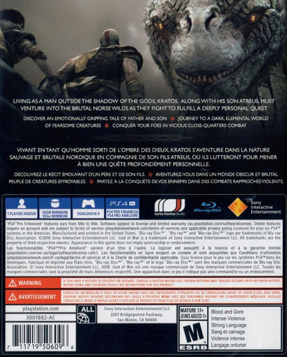 God of War | PlayStation 4 | back cover | region=North America | source-country=Canada | zypher-v2 | moby-12e636ca7f10 | Data by MobyGames.com