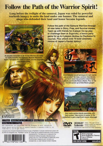 Samurai Warriors 2 | PlayStation 2 | back cover | region=North America | source-country=Canada,United States | zypher-v2 | moby-c33c473c1e09 | Data by MobyGames.com