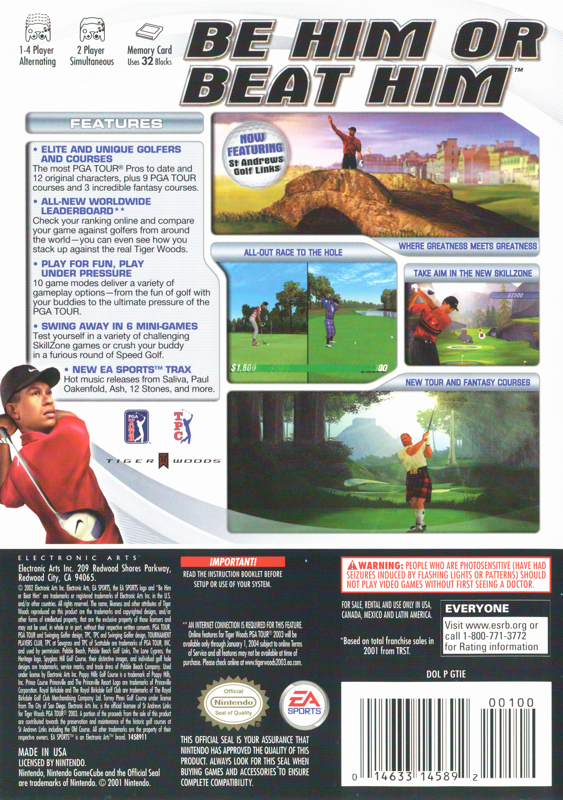 
Tiger Woods PGA Tour 2003 | GameCube | back cover | Data by MobyGames.com