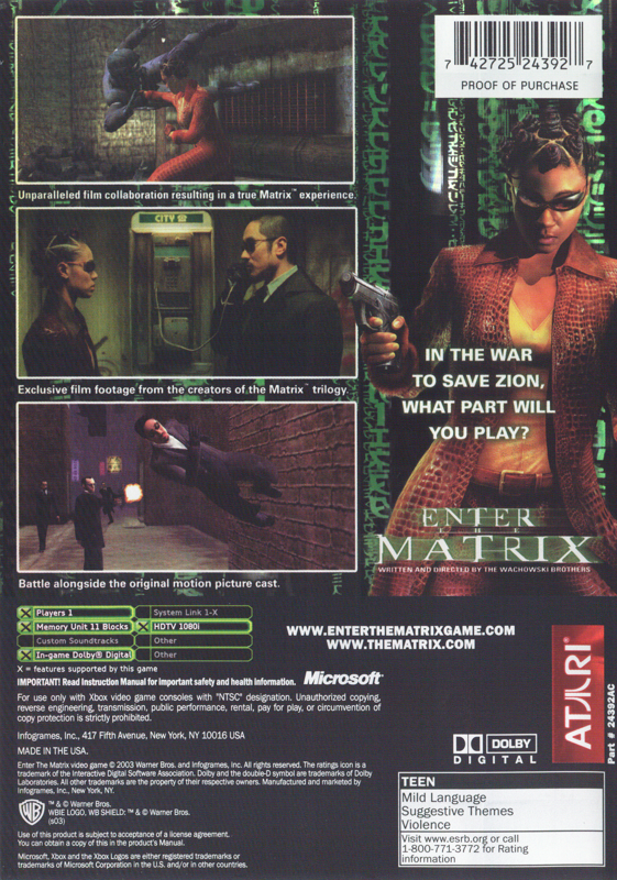 
Enter the Matrix | Xbox | back cover | Data by MobyGames.com