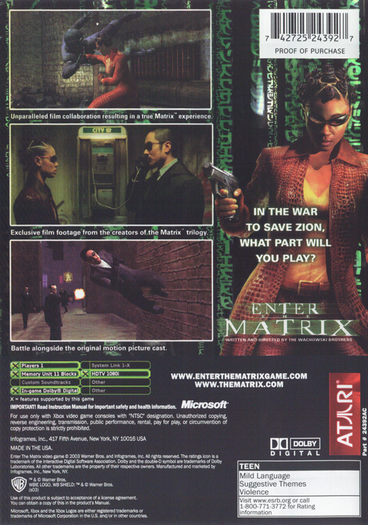 
Enter the Matrix | Xbox | back cover | Data by MobyGames.com