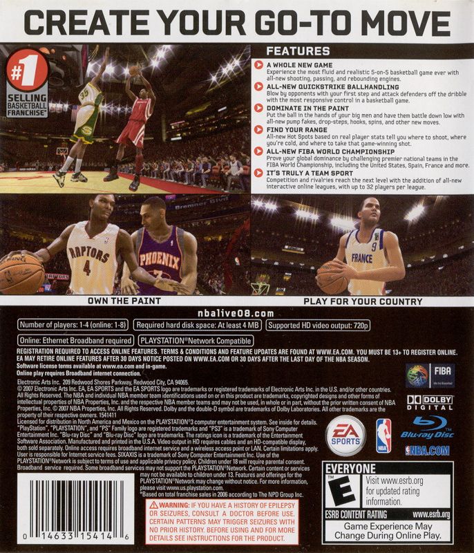 NBA Live 08 | PlayStation 3 | back cover | region=North America | source-country=Canada,Mexico,United States | zypher-v2 | moby-83b85ba1c20e | Data by MobyGames.com
