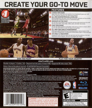 NBA Live 08 | PlayStation 3 | back cover | region=North America | source-country=Canada,Mexico,United States | zypher-v2 | moby-83b85ba1c20e | Data by MobyGames.com