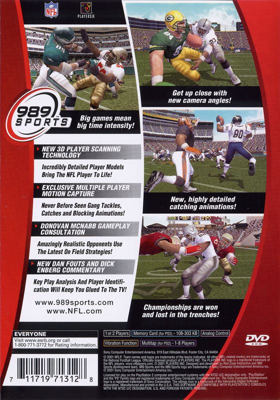 NFL GameDay 2002 | PlayStation 2 | back cover | region=North America | source-country=Canada,United States | zypher-v2 | moby-6da75eb12e51 | Data by MobyGames.com