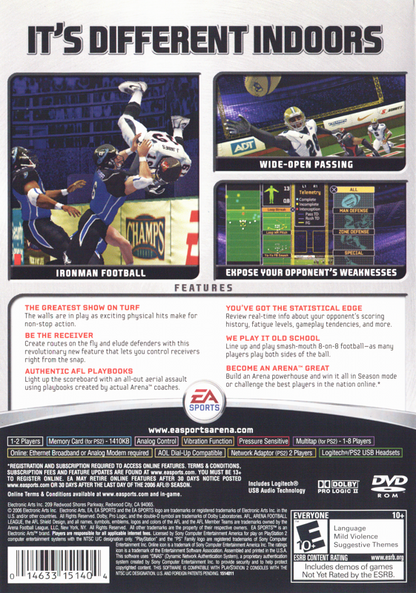 Arena Football | PlayStation 2 | back cover | region=North America | source-country=United States | zypher-v2 | moby-423c1a4ef639 | Data by MobyGames.com