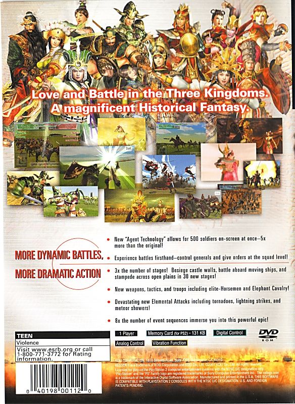 Kessen II | PlayStation 2 | back cover | region=North America | source-country=Canada,United States | zypher-v2 | moby-2ddc536c752b | Data by MobyGames.com
