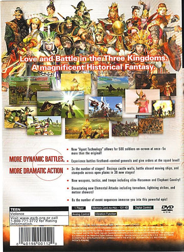 Kessen II | PlayStation 2 | back cover | region=North America | source-country=Canada,United States | zypher-v2 | moby-2ddc536c752b | Data by MobyGames.com