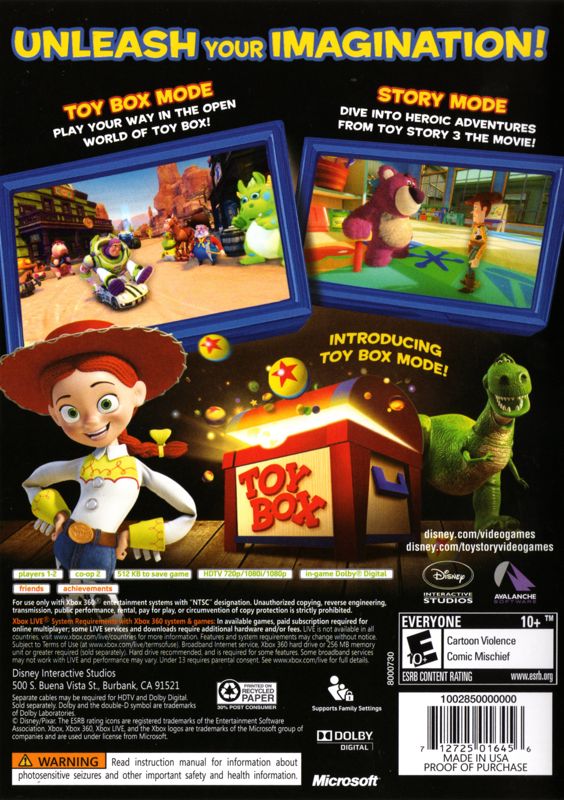 
Disney•Pixar Toy Story 3 | Xbox 360 | back cover | Data by MobyGames.com