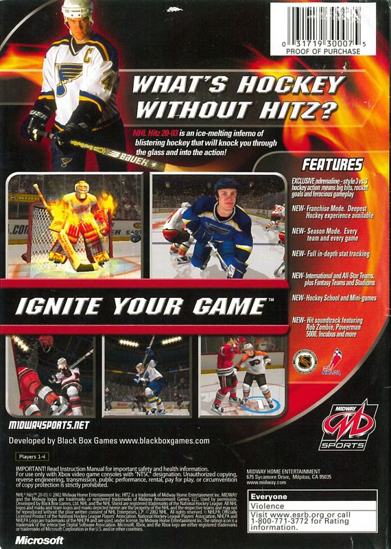 
NHL HITZ 20-03 | Xbox | back cover | Data by MobyGames.com