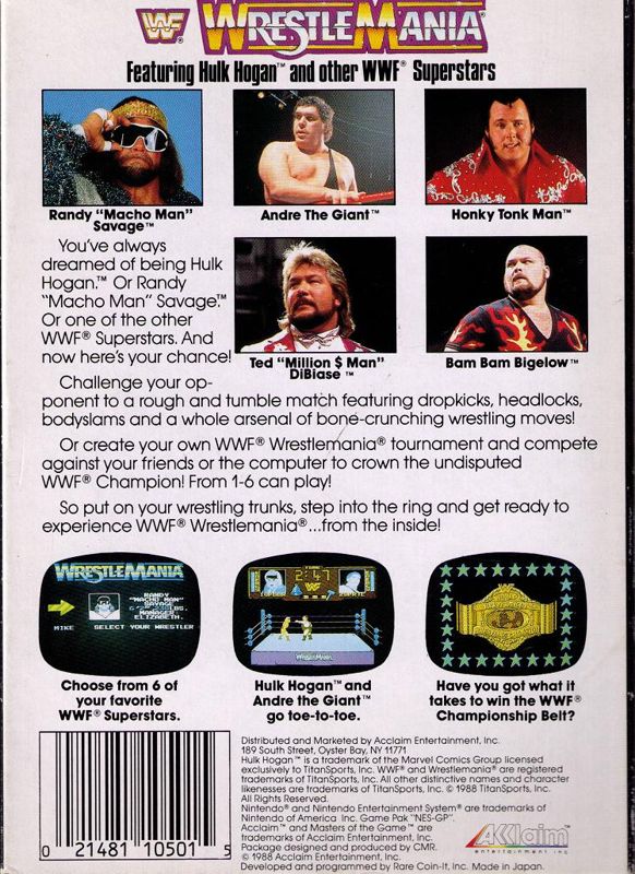 
WWF WrestleMania | NES | back cover | Data by MobyGames.com