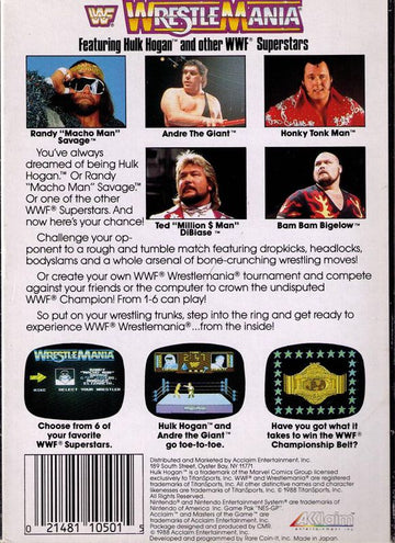 
WWF WrestleMania | NES | back cover | Data by MobyGames.com
