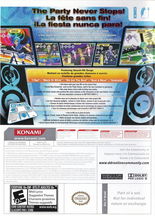 Dance Dance Revolution: Hottest Party 2 | Wii | back cover | region=North America | source-country=Canada,Mexico,United States | zypher-v2 | moby-1365abd0d0f7 | Data by MobyGames.com